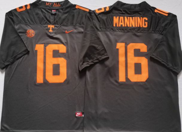 Men Tennessee Volunteers 16 Manning Black Nike 2025 NCAA Jersey
